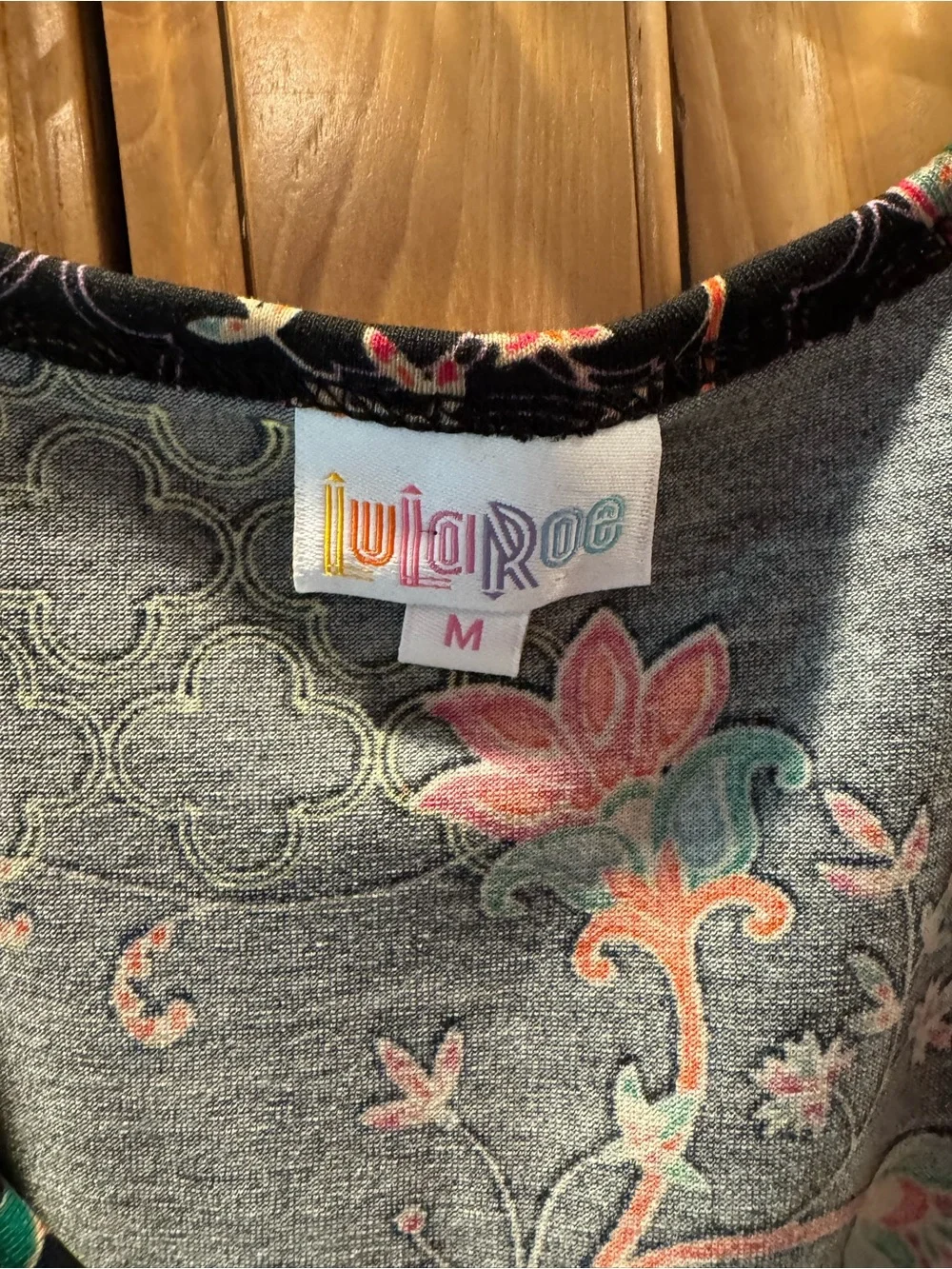 LuLaRoe Black Floral Tank with Teal and Coral Accents
